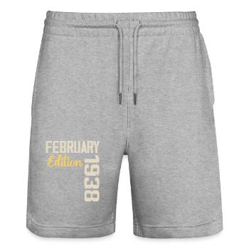 February 1938 Birthday February 1938 Retro - Stanley/Stella Trainer Unisex Organic Jogging Shorts - heather grey - Front - Nik (191cm) & Marisol (170cm)