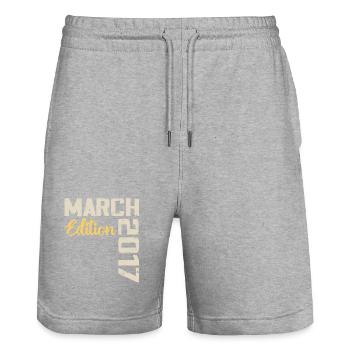 März 2017 Geburtstagsgeschenk März 2017 - Stanley/Stella Unisex Bio Joggingshorts Trainer  - Grau meliert - Vorne - Nik (191cm) & Marisol (170cm)