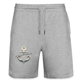 White anchor with coordinates - Stanley/Stella Trainer Unisex Organic Jogging Shorts - heather grey - Front - Nik (191cm) & Marisol (170cm)