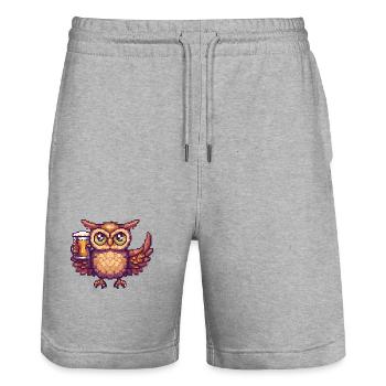 Bière Owl Pixel - Short de jogging bio TRAINER Stanley/Stella unisexe - gris chiné - Devant - Nik (191cm) & Marisol (170cm)
