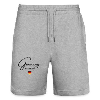 Flag of Germany, German pride - Stanley/Stella Trainer Unisex Organic Jogging Shorts - heather grey - Front - Nik (191cm) & Marisol (170cm)