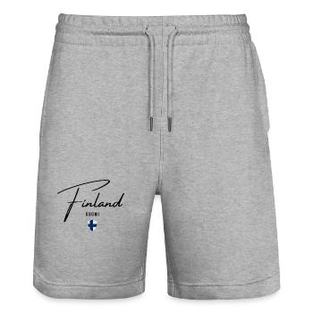 Flag of Finland, Finnish pride - Stanley/Stella Trainer Unisex Organic Jogging Shorts - heather grey - Front - Nik (191cm) & Marisol (170cm)