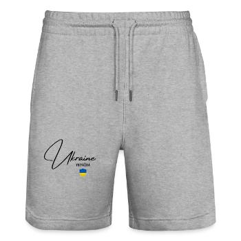 Ukrainische Flagge, Ukrainischer Stolz - Stanley/Stella Unisex Bio Joggingshorts Trainer  - Grau meliert - Vorne - Nik (191cm) & Marisol (170cm)