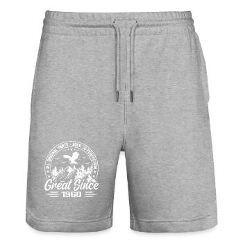 Vintage 1960er Jahre Vintage 1960er Jahre Geburtstagsgeschenk - Stanley/Stella Unisex Bio Joggingshorts Trainer  - Grau meliert - Vorne - Nik (191cm) & Marisol (170cm)