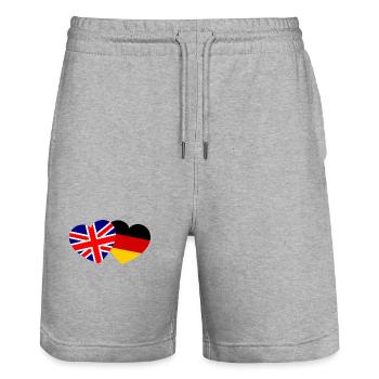 The British-German partnership - Stanley/Stella Trainer Unisex Organic Jogging Shorts - heather grey - Front - Nik (191cm) & Marisol (170cm)