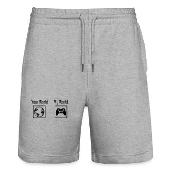 Jeux - votre monde, mon monde - Short de jogging bio TRAINER Stanley/Stella unisexe - gris chiné - Devant - Nik (191cm) & Marisol (170cm)