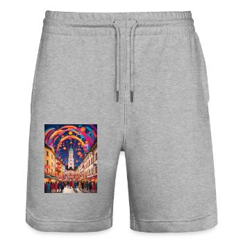 Münchner Festfarben - Stanley/Stella Unisex Bio Joggingshorts Trainer  - Grau meliert - Vorne - Nik (191cm) & Marisol (170cm)