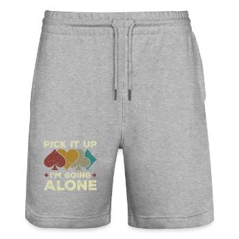 Pick It Up I'm Going Alone Vintage Euchre Card - Short de jogging bio TRAINER Stanley/Stella unisexe - gris chiné - Devant - Nik (191cm) & Marisol (170cm)