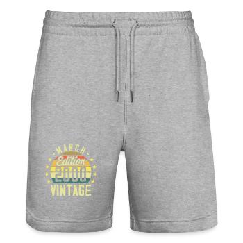 Vintage March 2000 Vintage Gift Anniversary 2000 - Stanley/Stella Trainer Unisex Organic Jogging Shorts - heather grey - Front - Nik (191cm) & Marisol (170cm)