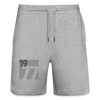 Fabriqué en 1977 Rétro moderniste Design Cadeau d’anniversaire - Short de jogging bio TRAINER Stanley/Stella unisexe - gris chiné - Devant - Nik (191cm) & Marisol (170cm)