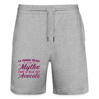 Femme Idéale est Avocate - Cadeau Humour Avocate - Short de jogging bio TRAINER Stanley/Stella unisexe - gris chiné - Devant - Nik (191cm) & Marisol (170cm)