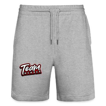 Team Member - Stanley/Stella Trainer Unisex Organic Jogging Shorts - heather grey - Front - Nik (191cm) & Marisol (170cm)