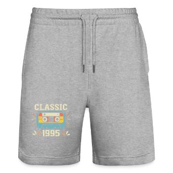 Jahrgang 1995 Retro Geburtstagskassette 1995 - Stanley/Stella Unisex Bio Joggingshorts Trainer  - Grau meliert - Vorne - Nik (191cm) & Marisol (170cm)