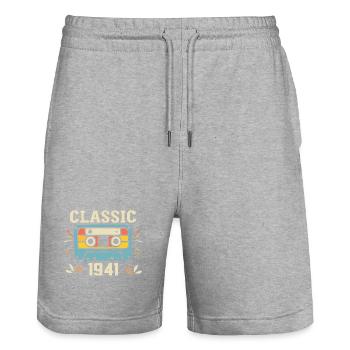 Vintage 1941 Cassette D'anniversaire Rétro 1941 - Short de jogging bio TRAINER Stanley/Stella unisexe - gris chiné - Devant - Nik (191cm) & Marisol (170cm)