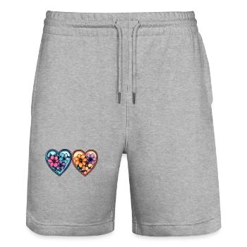 Herzen Liebe Blumen - Stanley/Stella Unisex Bio Joggingshorts Trainer  - Grau meliert - Vorne - Nik (191cm) & Marisol (170cm)
