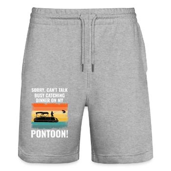 Pontonboot Bootfahren Pontooning Angeln Retro - Stanley/Stella Unisex Bio Joggingshorts Trainer  - Grau meliert - Vorne - Nik (191cm) & Marisol (170cm)