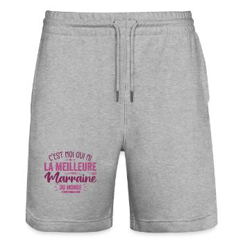 Meilleure Marraine Super Marraine Cadeau Marraine - Short de jogging bio TRAINER Stanley/Stella unisexe - gris chiné - Devant - Nik (191cm) & Marisol (170cm)