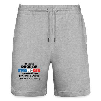 Je Suis Prof De Français Cadeau Prof - Short de jogging bio TRAINER Stanley/Stella unisexe - gris chiné - Devant - Nik (191cm) & Marisol (170cm)