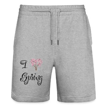 Printemps | Printemps | Arbre | Fleurs | Soleil - Short de jogging bio TRAINER Stanley/Stella unisexe - gris chiné - Devant - Nik (191cm) & Marisol (170cm)