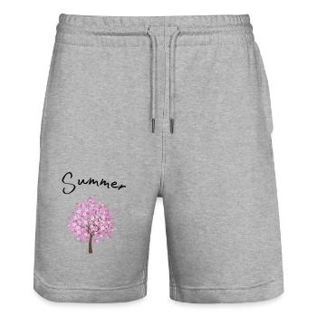 Sommer | Summer | Baum | Blüten | Sonnenschein - Stanley/Stella Unisex Bio Joggingshorts Trainer  - Grau meliert - Vorne - Nik (191cm) & Marisol (170cm)