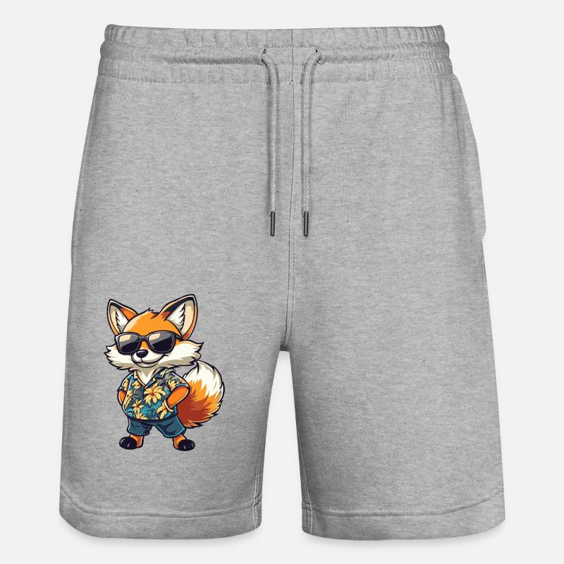 Fox Comic Funny Summer - Stanley/Stella Trainer Unisex Organic Jogging Shorts - heather grey