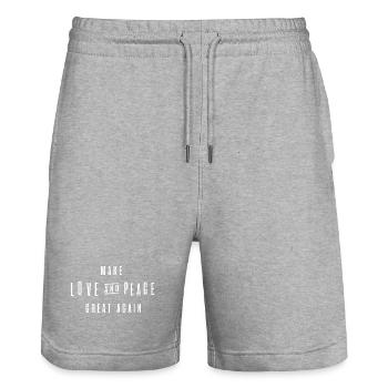 make love and peace great again - Stanley/Stella Unisex Bio Joggingshorts Trainer  - Grau meliert - Vorne - Nik (191cm) & Marisol (170cm)