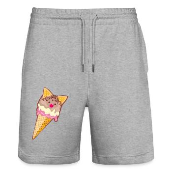 Cats ice cream - delicious chocolate vanilla strawberry waffle - Stanley/Stella Trainer Unisex Organic Jogging Shorts - heather grey - Front - Nik (191cm) & Marisol (170cm)