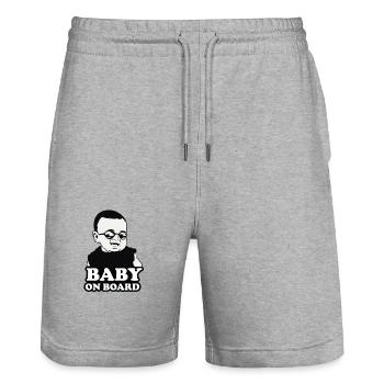 Bébé à bord - autocollant voiture garçon enfant - Short de jogging bio TRAINER Stanley/Stella unisexe - gris chiné - Devant - Nik (191cm) & Marisol (170cm)