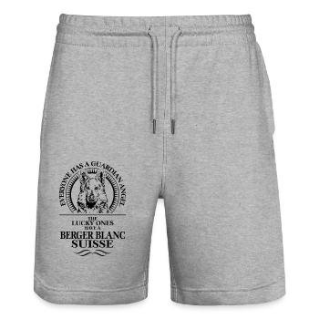 BERGER BLANC SUISSE Guardian Angel Saying Wilsigns - Stanley/Stella Trainer Unisex Organic Jogging Shorts - heather grey - Front - Nik (191cm) & Marisol (170cm)