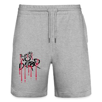 punks not dead quote - Stanley/Stella Trainer Unisex Organic Jogging Shorts - heather grey - Front - Nik (191cm) & Marisol (170cm)