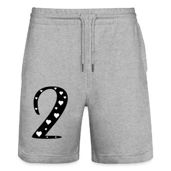2 Birthday with heart - Stanley/Stella Trainer Unisex Organic Jogging Shorts - heather grey - Front - Nik (191cm) & Marisol (170cm)