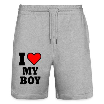 I love my boy - Stanley/Stella Unisex Bio Joggingshorts Trainer  - Grau meliert - Vorne - Nik (191cm) & Marisol (170cm)