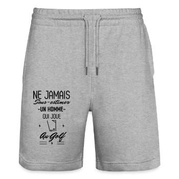 Ne jamais Sous estimer un Homme Golf golfeur - Short de jogging bio TRAINER Stanley/Stella unisexe - gris chiné - Devant - Nik (191cm) & Marisol (170cm)