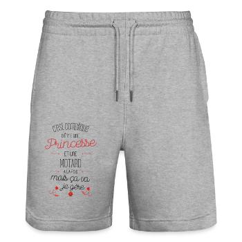 C est compliqué d être Princesse et une motard - Short de jogging bio TRAINER Stanley/Stella unisexe - gris chiné - Devant - Nik (191cm) & Marisol (170cm)