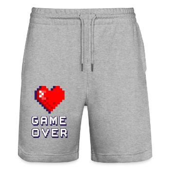 Game Over violet 3 - Short de jogging bio TRAINER Stanley/Stella unisexe - gris chiné - Devant - Nik (191cm) & Marisol (170cm)