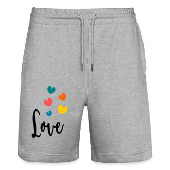 ICH HABE GERADE GEHEIRATET. Junggesellinnenabschied. HEILIGER VALENTINSTAG. PAAR. HERZ - Stanley/Stella Unisex Bio Joggingshorts Trainer  - Grau meliert - Vorne - Nik (191cm) & Marisol (170cm)