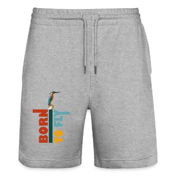 Born to fly, Kingfisher - Stanley/Stella Trainer Unisex Organic Jogging Shorts - heather grey - Front - Nik (191cm) & Marisol (170cm)