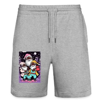 Père Noël afro - Rompre avec les traditions - Short de jogging bio TRAINER Stanley/Stella unisexe - gris chiné - Devant - Nik (191cm) & Marisol (170cm)