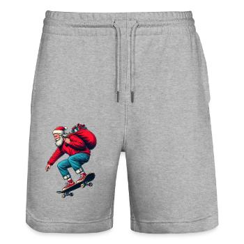 Santa Claus Skate! He jumps on a skateboard. - Stanley/Stella Trainer Unisex Organic Jogging Shorts - heather grey - Front - Nik (191cm) & Marisol (170cm)