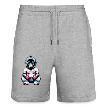 Boxen Gorilla Boxershorts - Stanley/Stella Unisex Bio Joggingshorts Trainer  - Grau meliert - Vorne - Nik (191cm) & Marisol (170cm)