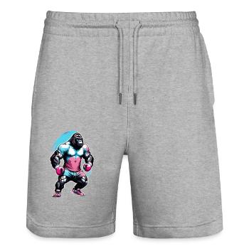 Boxen Gorilla Boxershorts - Stanley/Stella Unisex Bio Joggingshorts Trainer  - Grau meliert - Vorne - Nik (191cm) & Marisol (170cm)