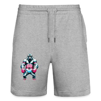 Boxen Gorilla Boxershorts - Stanley/Stella Unisex Bio Joggingshorts Trainer  - Grau meliert - Vorne - Nik (191cm) & Marisol (170cm)