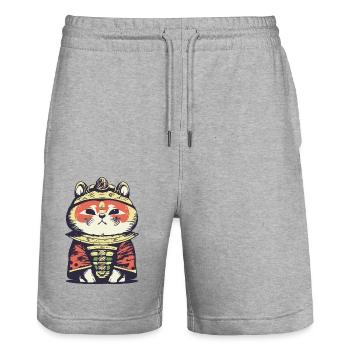 Roter Panda Samurai - Stanley/Stella Unisex Bio Joggingshorts Trainer  - Grau meliert - Vorne - Nik (191cm) & Marisol (170cm)