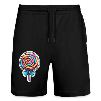 Lutscher / Lolli Pop / Süßigkeit / schlecken / süß - Stanley/Stella Unisex Bio Joggingshorts Trainer  - Schwarz - Vorne - Nik (191cm) & Marisol (170cm)