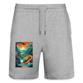 Jahr des Drachen I - Stanley/Stella Unisex Bio Joggingshorts Trainer  - Grau meliert - Vorne - Nik (191cm) & Marisol (170cm)