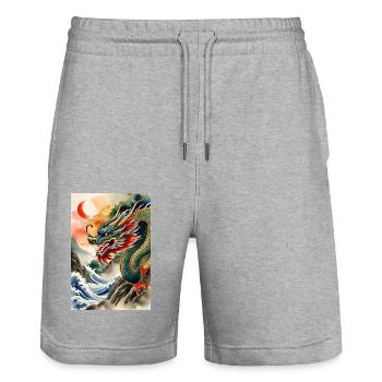 Jahr des Drachen II - Stanley/Stella Unisex Bio Joggingshorts Trainer  - Grau meliert - Vorne - Nik (191cm) & Marisol (170cm)
