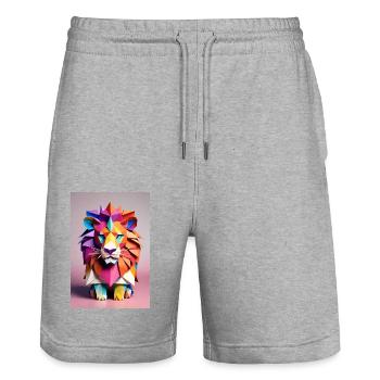 Origami Lion - Stanley/Stella Trainer Unisex Organic Jogging Shorts - heather grey - Front - Nik (191cm) & Marisol (170cm)