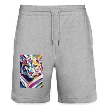 Léopard des neiges mystique : Gardien des sommets - Short de jogging bio TRAINER Stanley/Stella unisexe - gris chiné - Devant - Nik (191cm) & Marisol (170cm)