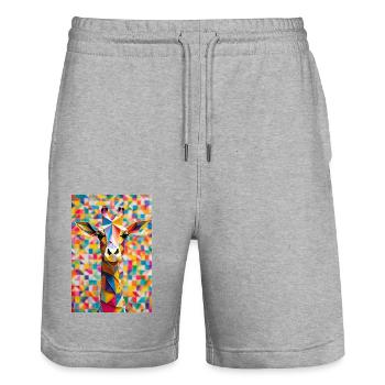 Regenbogen-Giraffe - Stanley/Stella Unisex Bio Joggingshorts Trainer  - Grau meliert - Vorne - Nik (191cm) & Marisol (170cm)