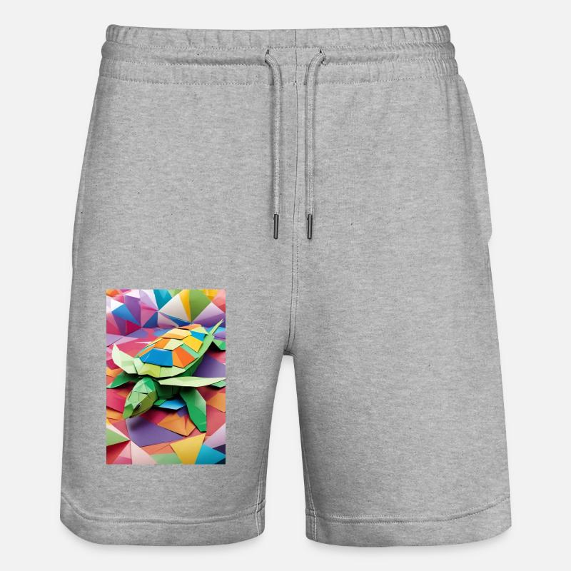 Rainbow Shell - Origami Turtle - Stanley/Stella Trainer Unisex Organic Jogging Shorts - heather grey